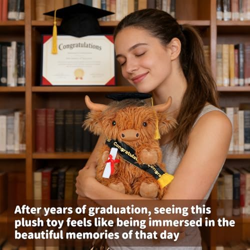Graduation Decorations 2026 Highland Cow Plush，9.84 Inch Class of 2026 Graduation Plush Cow Stuffed Animal,Cute Graduation Gifts for Kindergarten, High School, and College Graduates (Highland cow) - Image 4