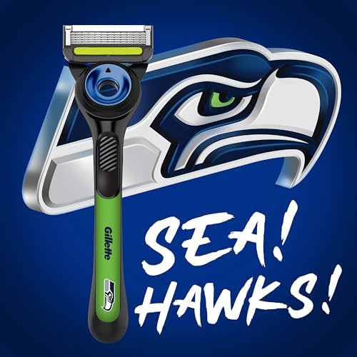 Gillette Labs Special NFL Seahawks Edition Shaving Razor for Men - 1 Handle, 4 Razor Blade Refills & Magnetic Stand, GilletteLabs with Exfoliating Bar - Image 2