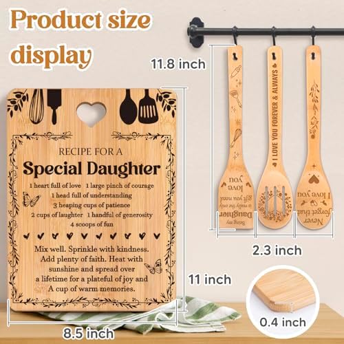 Gifts for Daughter - "Recipe for a Special Daughter" Daughter Birthday Gifts Cutting Board Set, Bamboo-Made Engraved Utensil Set Birthday Gifts for Daughter, Mothers Day Gifts for Daughter - Image 5