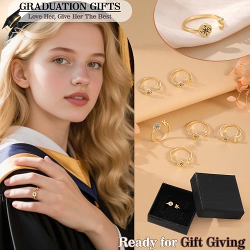 Btysun Graduation Gifts Class of 2026 Gift Initial Ring Gold Rings for Women Christian Gifts for Women Letter A-Z Teens Cross Initial Ring for Daughter Mom Granddaughter Her - Image 2