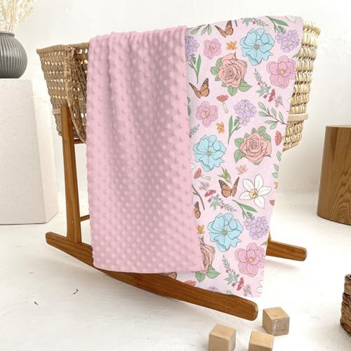 Vintage Wildflowers Baby Blankets for Girl Boy Pink Floral Leaves Mushroom Butterflies Soft Mink Dotted Backing Double Layer Swaddle Blanket Spring Garden Bed Throws for Infant Toddler Nursery 30x40 - Image 6
