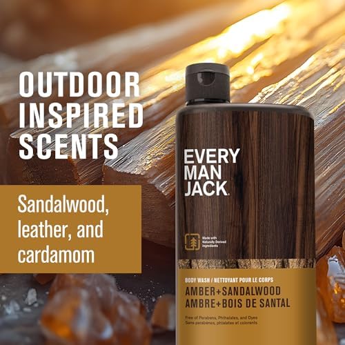 Every Man Jack Amber+Sandalwood Hydrating Mens Body Wash for All Skin Types-Cleanse, Nourish, and Hydrate Skin with Naturally Derived Ingredients-Paraben Free, Phthalate Free, Dye Free-24oz(Pack of 2) - Image 3