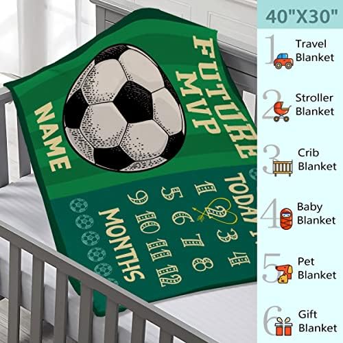 Personalized Baby Month Blanket Name Blanket | Monthly Milestone Blanket for Newborn Boy Girl | 50"x60" | Soccer Theme Customized Throw Blanket with Name for Souvenir Gift - Image 3