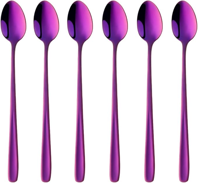 Buyer Star Long Handle Iced Tea Spoons Set of 6, 8 inch 18/10 Coffee Spoon Sets for Mixing, Cocktail Stirring, Tea, Coffee, Milkshake, Cold Drink