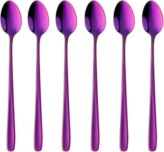 Buyer Star Long Handle Iced Tea Spoons Set of 6, 8 inch 18/10 Coffee Spoon Sets for Mixing, Cocktail Stirring, Tea, Coffee, Milkshake, Cold Drink