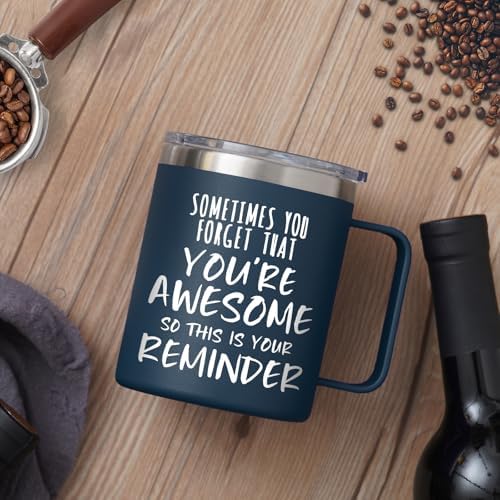 NOWWISH Inspirational Coffee Mug for Men, 14oz Vacuum Insulated Stainless Steel Cup, You Are Awesome Gift for Husband, Boyfriend, Dad - Navy Blue - Image 2