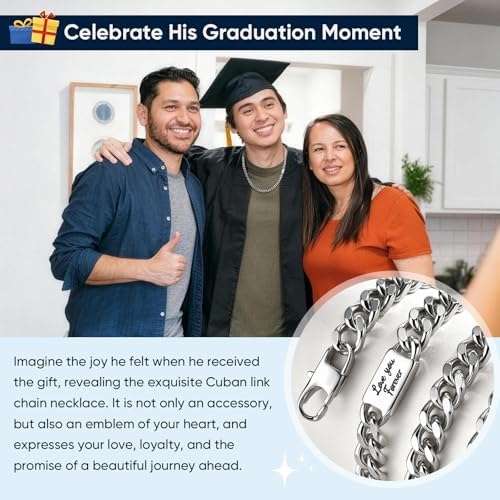 MEALGUET Cuban Link Chain Necklace for Men : Men's 316L Stainless Steel Silver Love You Forever Engraved Curb Chains Necklaces for Son Grandson Nephew Boyfriend, Jewelry Gifts for Birthday Valentines - Image 5