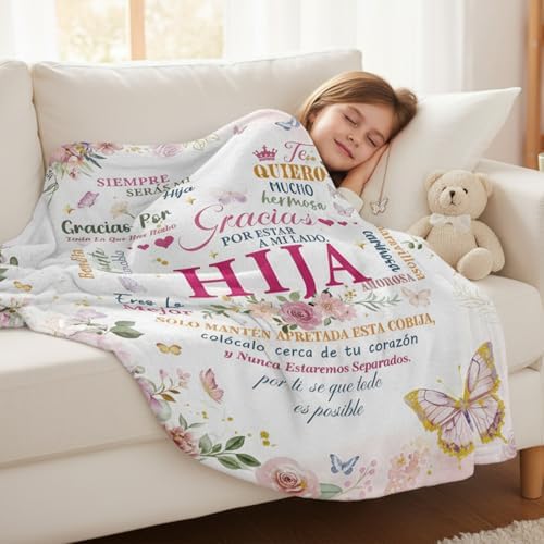 Wxiben Spanish Daughter Blanket Gifts - Regalos para Hija Daughter’s Gifts from Dad Mom Regalo De Mamá para Hija Regalo De Cumpleaños Navidad Hija Daughter in Spanish Throw Blanket for Couch 60x50in - Image 3