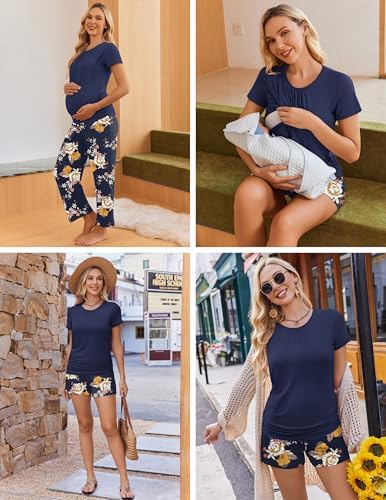 Ekouaer Maternity Nursing Pajamas Set 3 Piece Postpartum Breastfeeding Pjs - Image 2