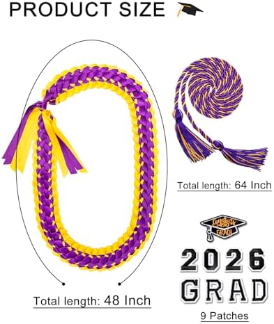 ALKB 2026 Graduation Lei Set - Two-Tone Braided Ribbon with Honor Cord, Unisex Graduation Gift for Graduates, Polyester - Image 2