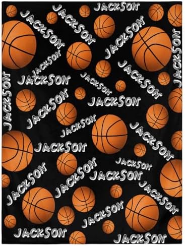 Personalized Baby Blankets for Girls Boys, Custom Baby Blanket with Name Swaddle Toddler Fleece Blanket Personalized Gift Black Basketball Text by RIRIX