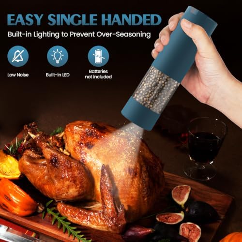 Electric Salt and Pepper Grinder Set Automatic Battery Pepper Mill Shakers Adjustable Coarseness Upgraded Larger Capacity with Led Home and Kitchen Appliances(Teal) - Image 3