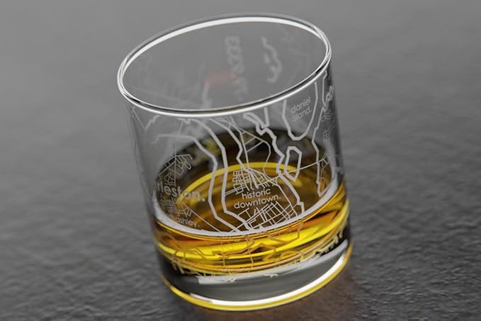 Well Told Engraved Charleston South Carolina Map Rocks Glass, Old Fashioned Whiskey Glass (11 oz, Clear) Etched Whiskey Glass, Gifts For Whiskey Lovers