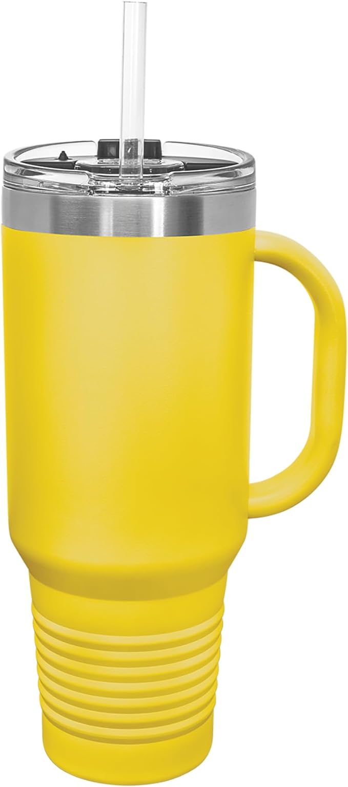 LaserGram 40oz Vacuum Insulated Travel Mug with Handle, Bronco Rider, Personalized Engraving Included (Yellow)