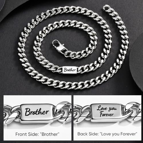 MEALGUET Cuban Link Chain Necklace for Men : Men's 316L Stainless Steel Silver Love You Forever Engraved Curb Chains Necklaces for Son Grandson Nephew Boyfriend, Jewelry Gifts for Birthday Valentines - Image 3
