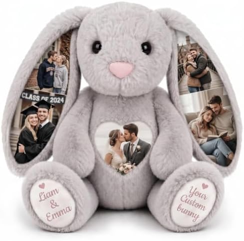 Custom Wedding Photo Bunny Stuffed Animal-Personalized with Picture & Text by Cryphart-CustomGiftExpert