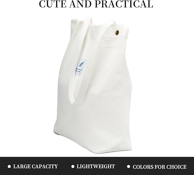 Corduroy Tote Bag Cute Tote Bags for Women Shoulder Bag with Inner Pocket for Work Beach Travel and Shopping Grocery