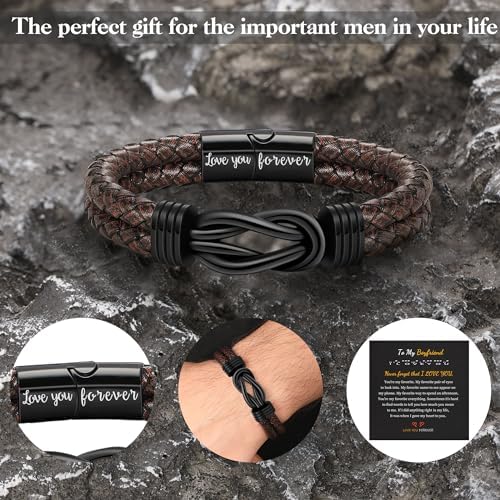 Btysun Gifts for Men, Gifts for Boyfriend Leather Bracelets for Men Stocking Stuffers for Him 2026 I Love You Gift Infinity Cuff Bracelets Birthday Christmas Jewelry for Son Grandson Dad Husband - Image 3