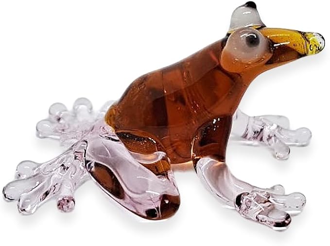 WitnyStore 1" Brown Frog Clear Feet Artistic Blown Glass Figurine Premium Hand-Blown Statue Tabletop Decoration Unique Collectible for Adult Collectors Handcrafted Elegant Home Room Decor