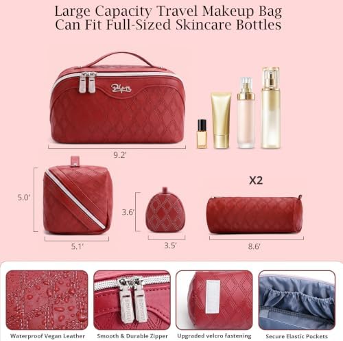 BOYATU Travel Makeup Bag Organizer: 3 Pcs Cosmetic Bag Set for Women Maroon - Image 4