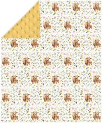 Highland Cows Boho Floral Baby Blankets for Girl Boy Yak Cattle Retro Flowers Leaves Soft Mink Dotted Backing Double Layer Swaddle Blanket Farm Animal Bed Throws for Newborn Toddler Crib 30x40 - Image 2