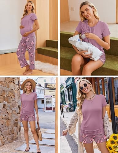 Ekouaer Maternity Nursing Pajamas Set 3 Piece Postpartum Breastfeeding Pjs - Image 2
