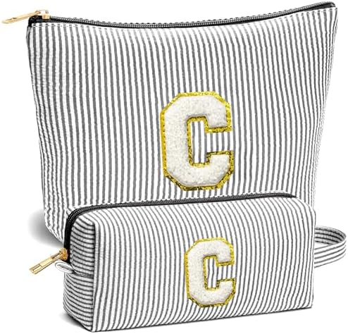 Travel Essentials - Portable Travel Toiletry Bag for Women, Initial Makeup Kit Organizer Make up Cosmetic Bag Set, Black C by Fohufo