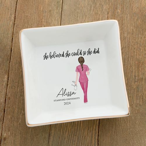 Sweetee Personalized Jewelry Dish For Her 2025, Nurse Graduation Gifts For Women, She Believed She Could So She Did - Image 4
