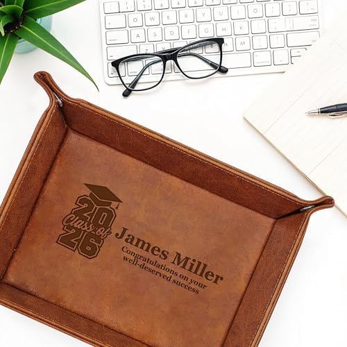 Personalized PU Leather Valet Tray Class of 2026 Graduation Gift with Engraved Name for Men, Boyfriend, Custom Graduation Tray Leather Dresser Organizer for Him & Her, Engraved Catchall Gift - Image 3