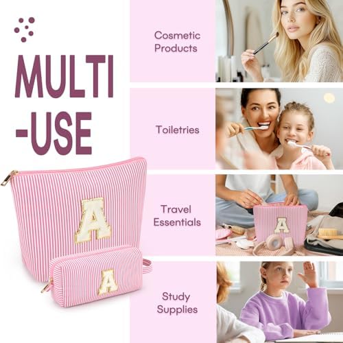mibasies 2 PCS Initial Makeup Bags for Women: Cosmetic Bag for Travel Toiletry - Birthday Gifts for 11 12 13 14 15 16 17 18 Years Old Girl Graduation - Teen Girl Gifts Trendy Stuff - Pink A - Image 4
