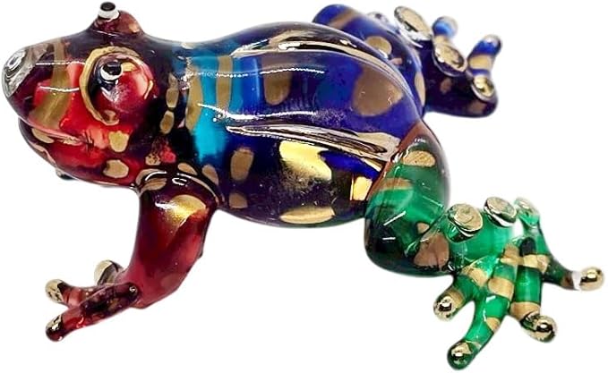 WitnyStore 1⅞" Multicolor Gold Dot Frog Artistic Blown Glass Figurine Premium Hand-Blown Statue Tabletop Decoration Unique Collectible for Adult Collectors Handcrafted Elegant Home Room Decor