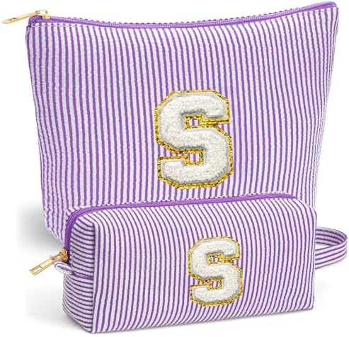Travel Cute Makeup Bag Set - Make up Cosmetic Bag for Women, Small Makeup Bag for Purse Makeup Kit | Purple Stuff Birthday Gifts for Women Travel Essentials, Purple Letter S by Fohufo