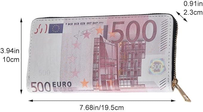 Money Printed Wallet with Zipper Funny Coin Bag Credit Card Holder Cash Storage Purse for Men and Women