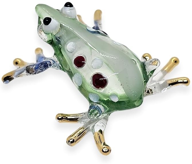 WitnyStore 1¾" Green Blue White Dot Frog Artistic Blown Glass Figurine Premium Hand-Blown Statue Tabletop Decoration Unique Collectible for Adult Collectors Handcrafted Elegant Home Room Decor