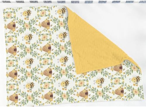 Vintage Floral Bees Baby Blankets for Girl Boy Cute Bees Honeycomb Flowers Soft Mink Dotted Backing Double Layer Swaddle Blanket Pastel Bee Yellow Floral Bed Throws for Newborn Toddler Nursery 30x40 - Image 3