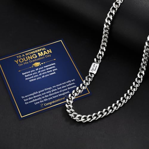 MEALGUET Cuban Link Chain Necklace for Men : Men's 316L Stainless Steel Silver Love You Forever Engraved Curb Chains Necklaces for Son Grandson Nephew Boyfriend, Jewelry Gifts for Birthday Valentines - Image 4