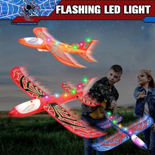 Fuwidvia 3 Pack Airplane Launcher Toys, 13.2'' Spider LED Foam Glider - Image 4