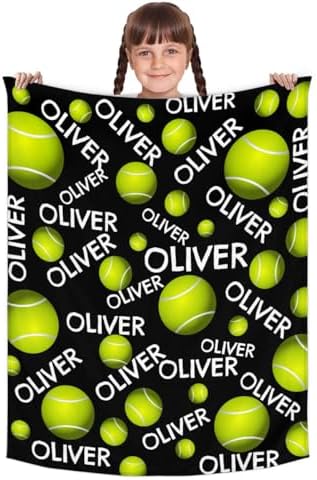 Personalized Baby Blankets for Girls Boys, Custom Baby Blanket with Name Swaddle Toddler Fleece Blanket Personalized Gift Black Tennis Text - Image 2