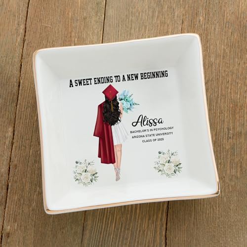 Personalized Jewelry dish graduation gifts for her 2025, A Sweet Ending to a New Beginning, Gifts for Best Friend 03 - Image 3