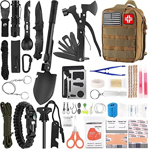 LUXMOM Emergency Survival Kit and First Aid Kit, 142Pcs Professional Survival Gear and Supplies Equipment with Molle Pouch, Gift for Christmas Men Dad Husband Camping Hiking Hunting Outdoor Adventure by LUXMOM