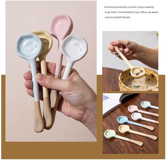 6-PCS set - Ceramic Vintage Afternoon Tea, Coffee Whisk, 6-color handmade coffee spoon set, long-handled household spoons, mini spoons for desserts, teaspoons, 5.9 * 1.5in (15 * 4cm))