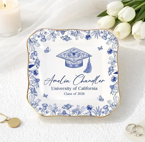 LOVELYPOD Personalized Graduation Trinket Tray, Personalized College Ring Dish, Custom College Grad Gift, 2026 Graduation Gift for Her, High School Gifts, Toile De Jouy by LOVELYPOD