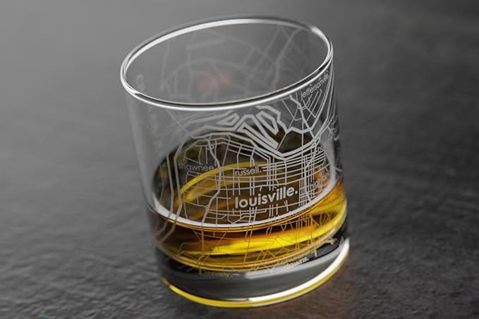 Well Told Engraved Louisville Kentucky Map Rocks Glass, Old Fashioned Whiskey Glass (11 oz, Clear) Etched Whiskey Glass, Gifts For Whiskey Lovers