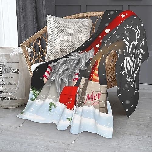 Christmas Throw Blanket, Merry Christmas Gnome Xmas Gifts Winter Snowflakess, Living Room/Bedroom/Sofa Couch Warm Soft Bed Flannel Blanket for Children Adults All Season 60"X50" - Image 3