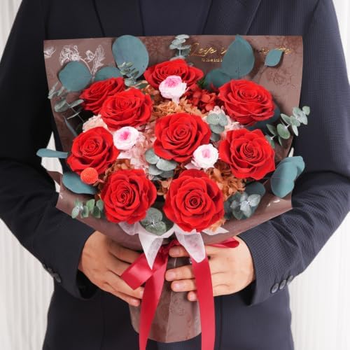 Lovenfold Flowers for Delivery Birthday Flowers Gift for Her,Preserved Flowers Bouquet 9 Roses Bouquet,Birthday Gifts for Women Mom Grandma(9 Red Roses) - Image 5