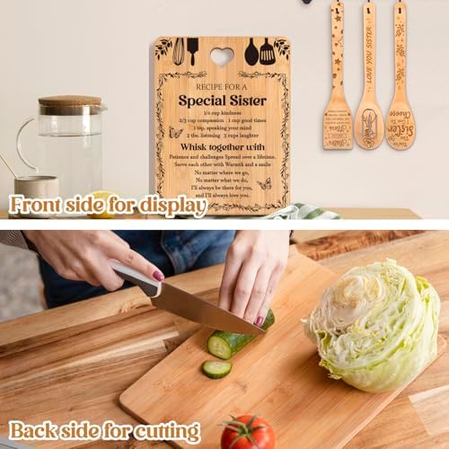Sister Birthday Gifts from Sister - "Recipe for a Special Sister" Sister Birthday Gifts Cutting Board Set, Bamboo-Made Engraved Utensil Set Christmas/Birthday Day Gifts for Sister Adult - Image 4