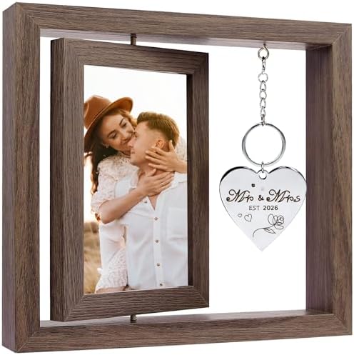 Wedding Gifts for Couples 2026, Mr and Mrs Rotating Wedding Picture Frame, 4x6 Rustic Double-Sided Photo Frame, Bridal Shower Gift for Bride to Be, Gifts for Newlyweds by Fooyekep