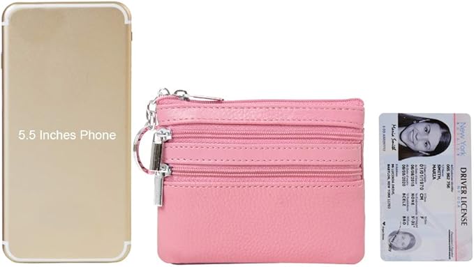 Women's Genuine Leather Coin Purse Mini Pouch Change Wallet with Keychain
