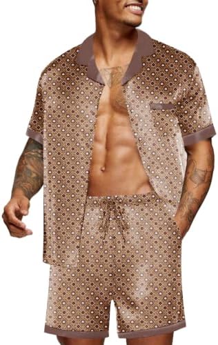 Ekouaer Men Silk Pajamas Set 2 Pieces Satin Pj Button Down Loungewear Sets by EKOUAER