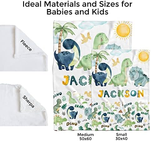 MDPrints Custom Baby Blankets for Boys, Customized Baby Boy Gifts with Name, Personalized Baby Blankets, Soft Plush Fleece (Dinosaur 235) - Image 4